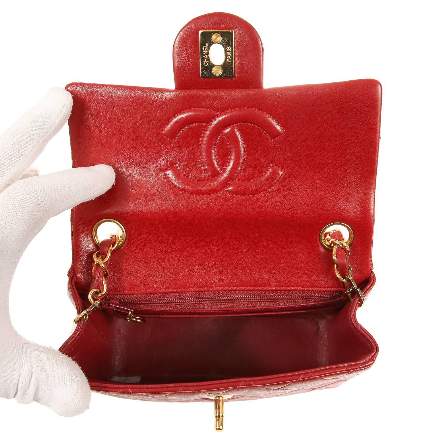 Chanel Red Lambskin Mini Classic Flap bag with GHW 3