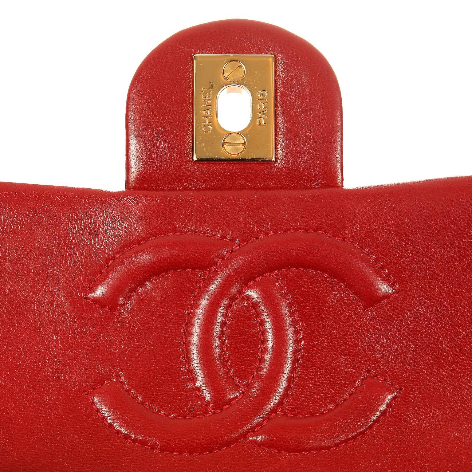 Chanel Red Lambskin Mini Classic Flap bag with GHW 5