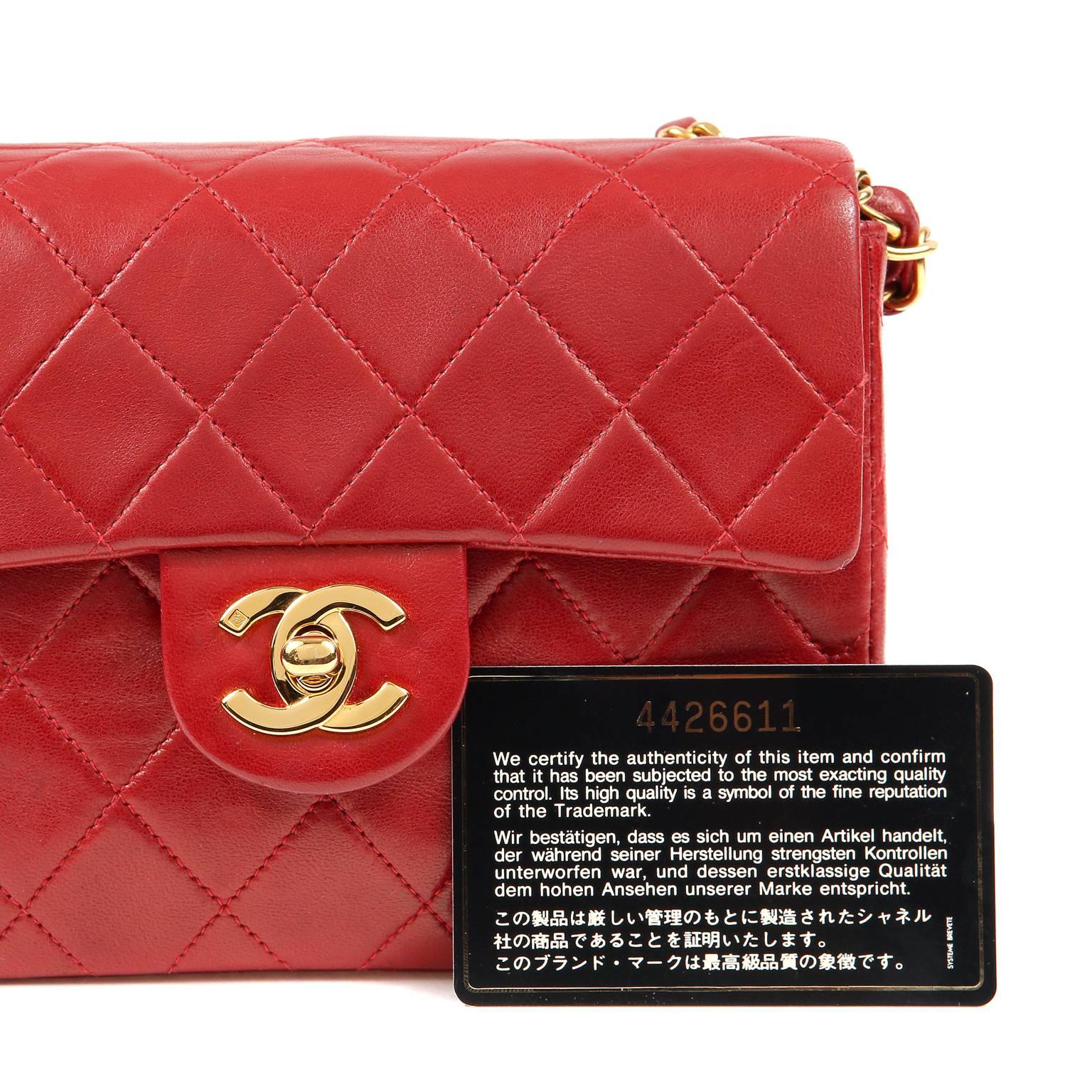 Chanel Red Lambskin Mini Classic Flap bag with GHW 6