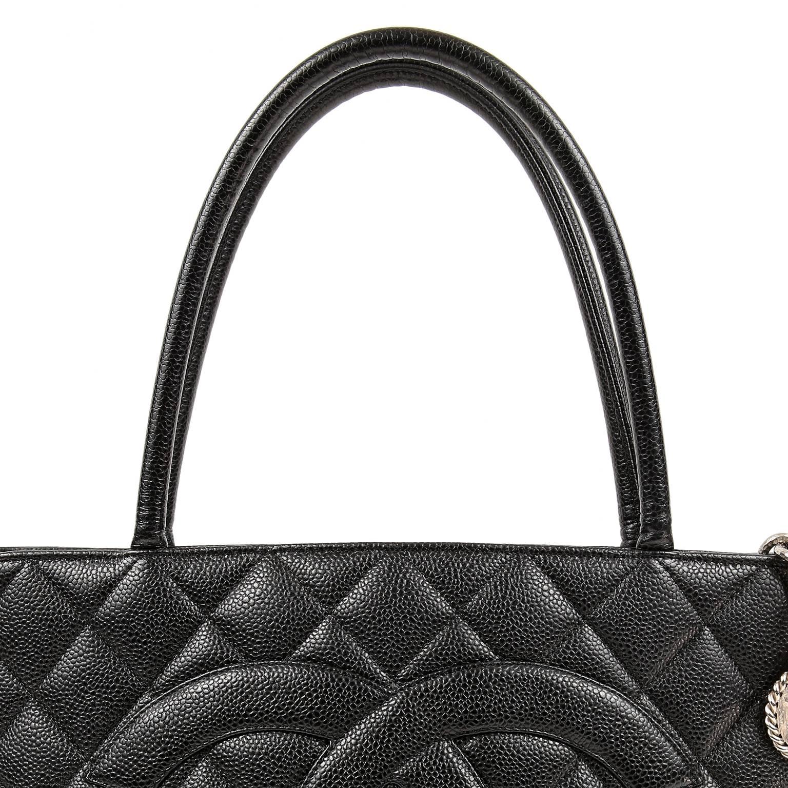 Chanel Black Caviar Medallion Tote with Silver 3