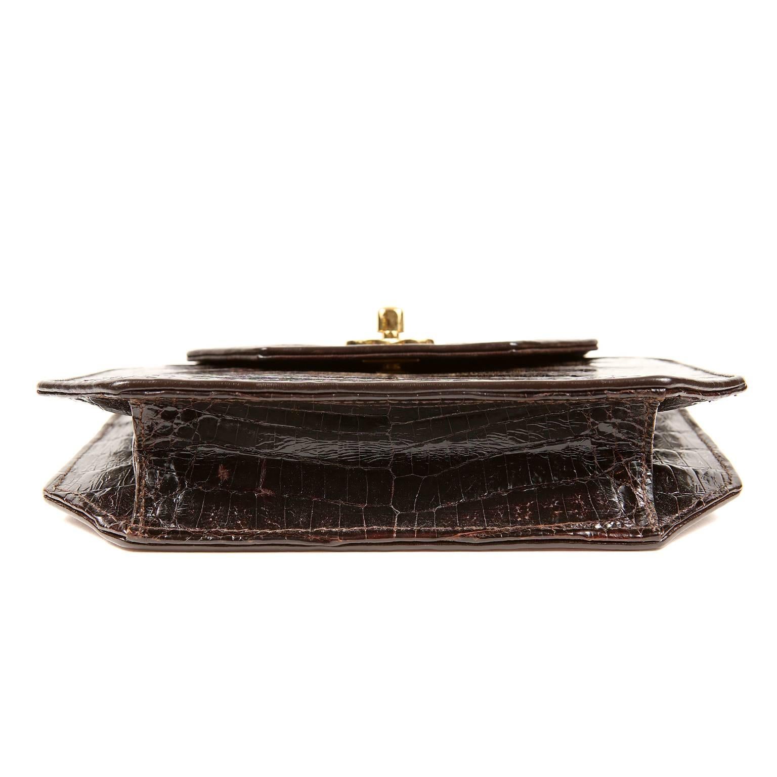 Black Chanel Espresso Crocodile Vintage Octagonal Bag For Sale
