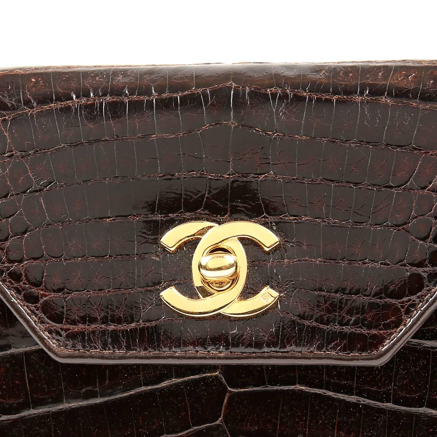 Chanel Espresso Crocodile Vintage Octagonal Bag In Excellent Condition For Sale In Malibu, CA