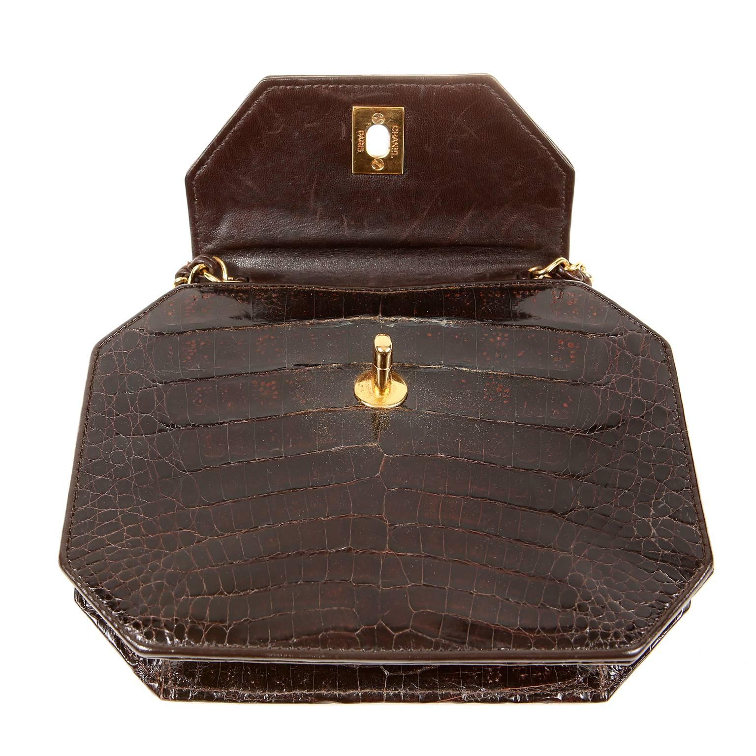 Women's Chanel Espresso Crocodile Vintage Octagonal Bag For Sale