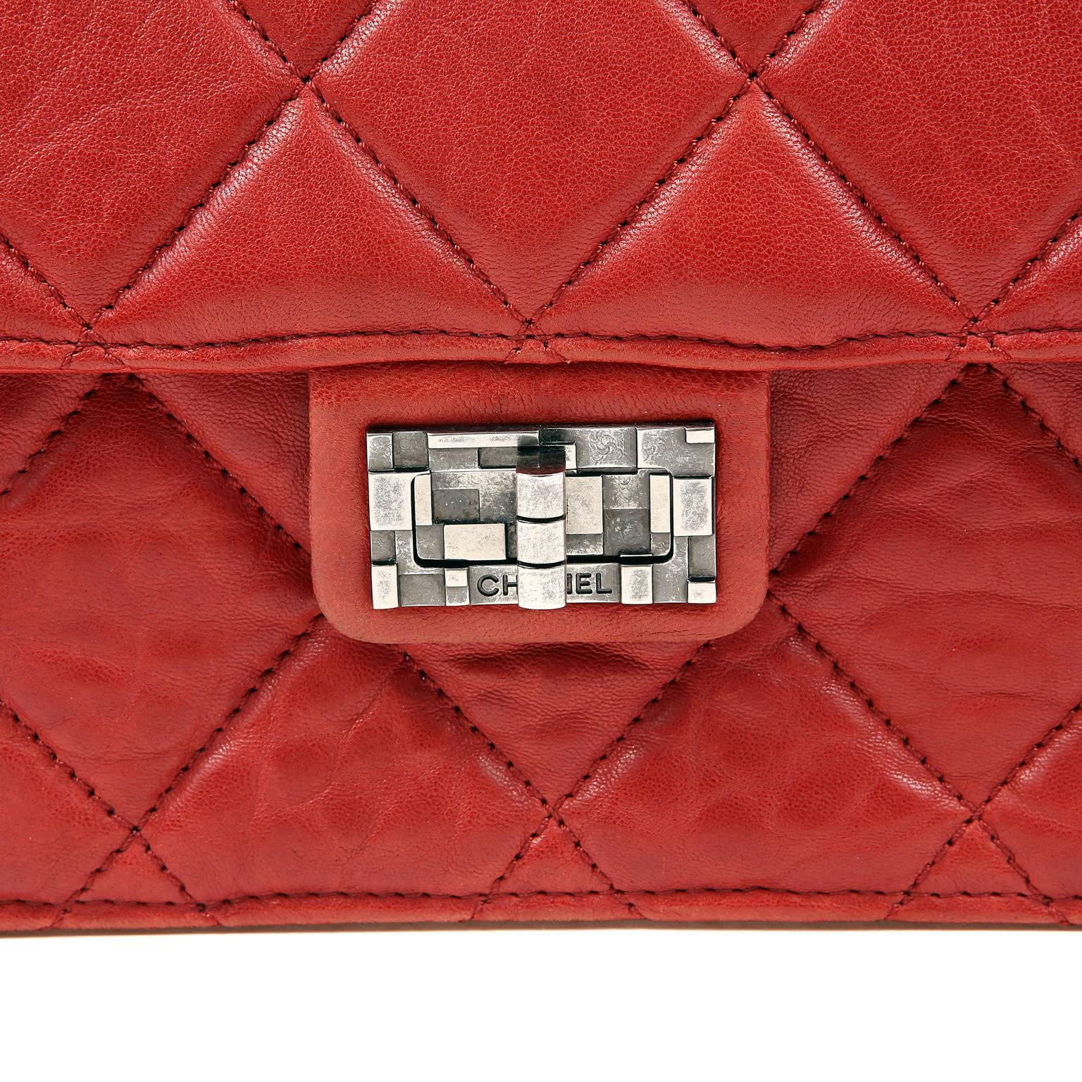 Women's Chanel Red Lambskin Hand Held Flap Bag