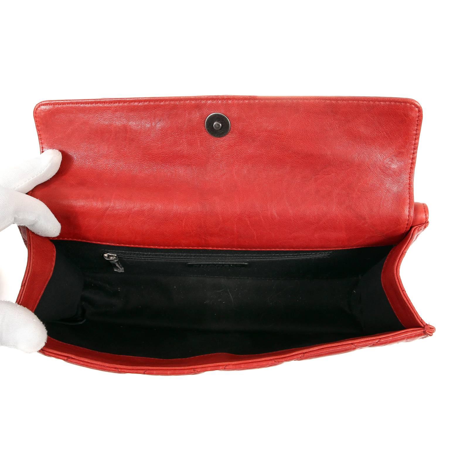 Chanel Red Lambskin Hand Held Flap Bag 3