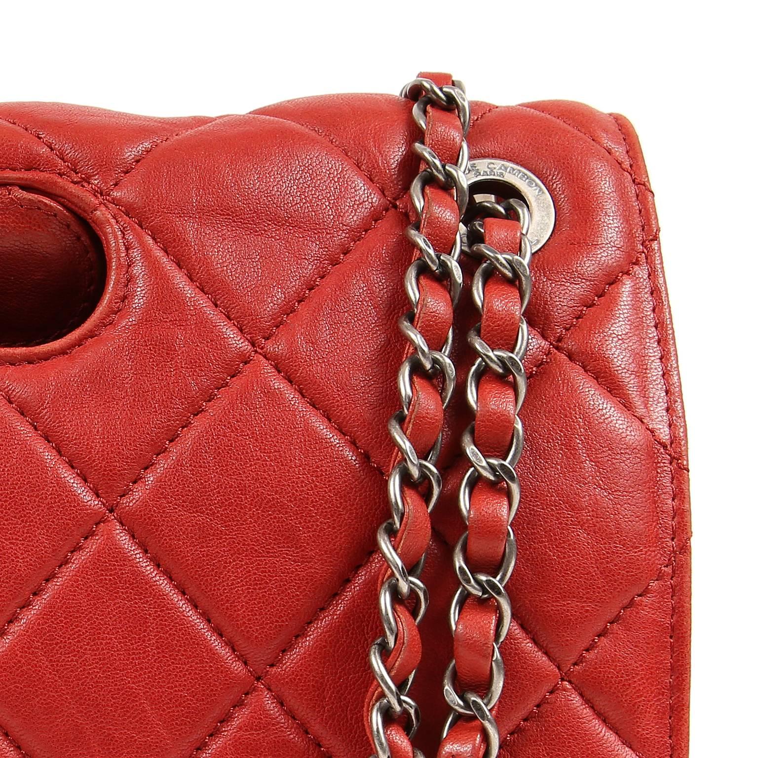 Chanel Red Lambskin Hand Held Flap Bag 1