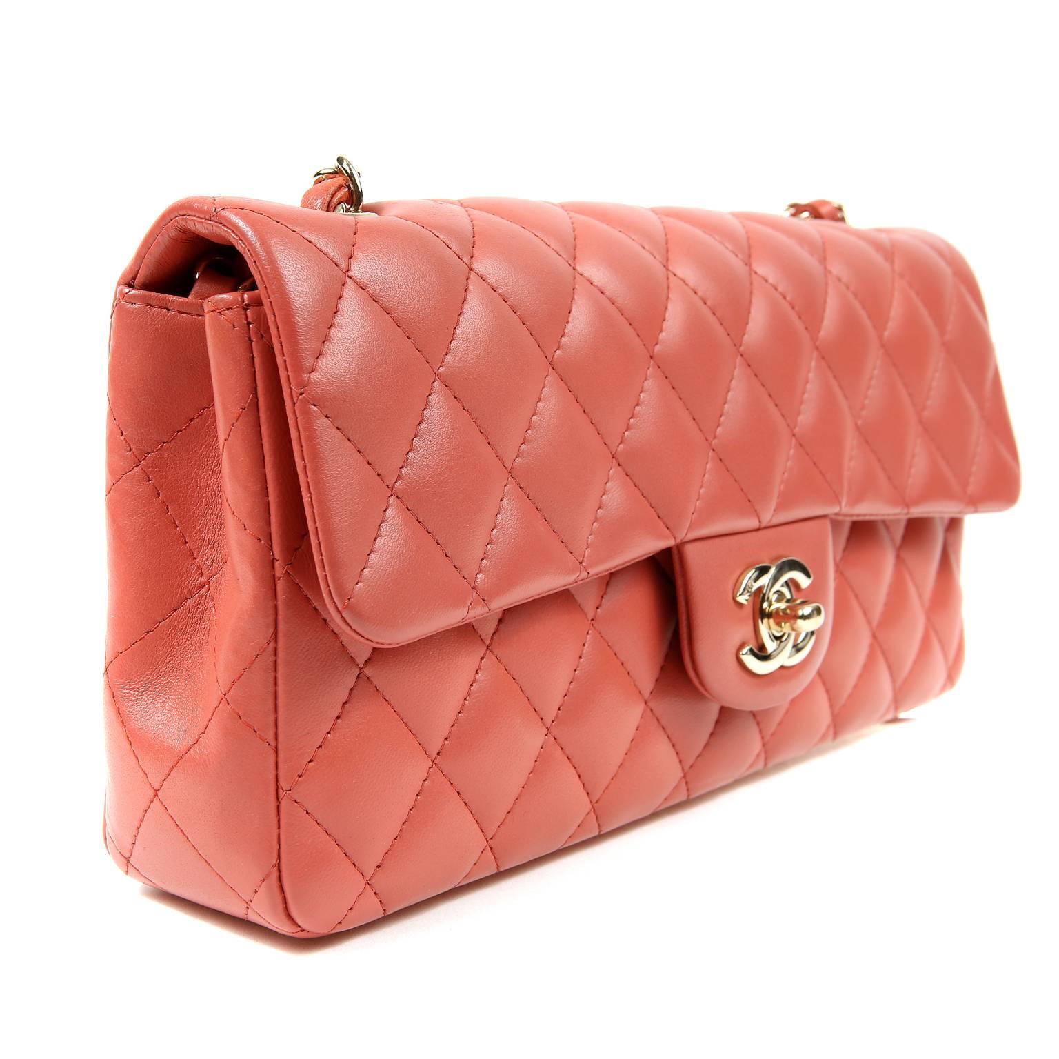 Orange Chanel Salmon Lambskin East West Flap Bag