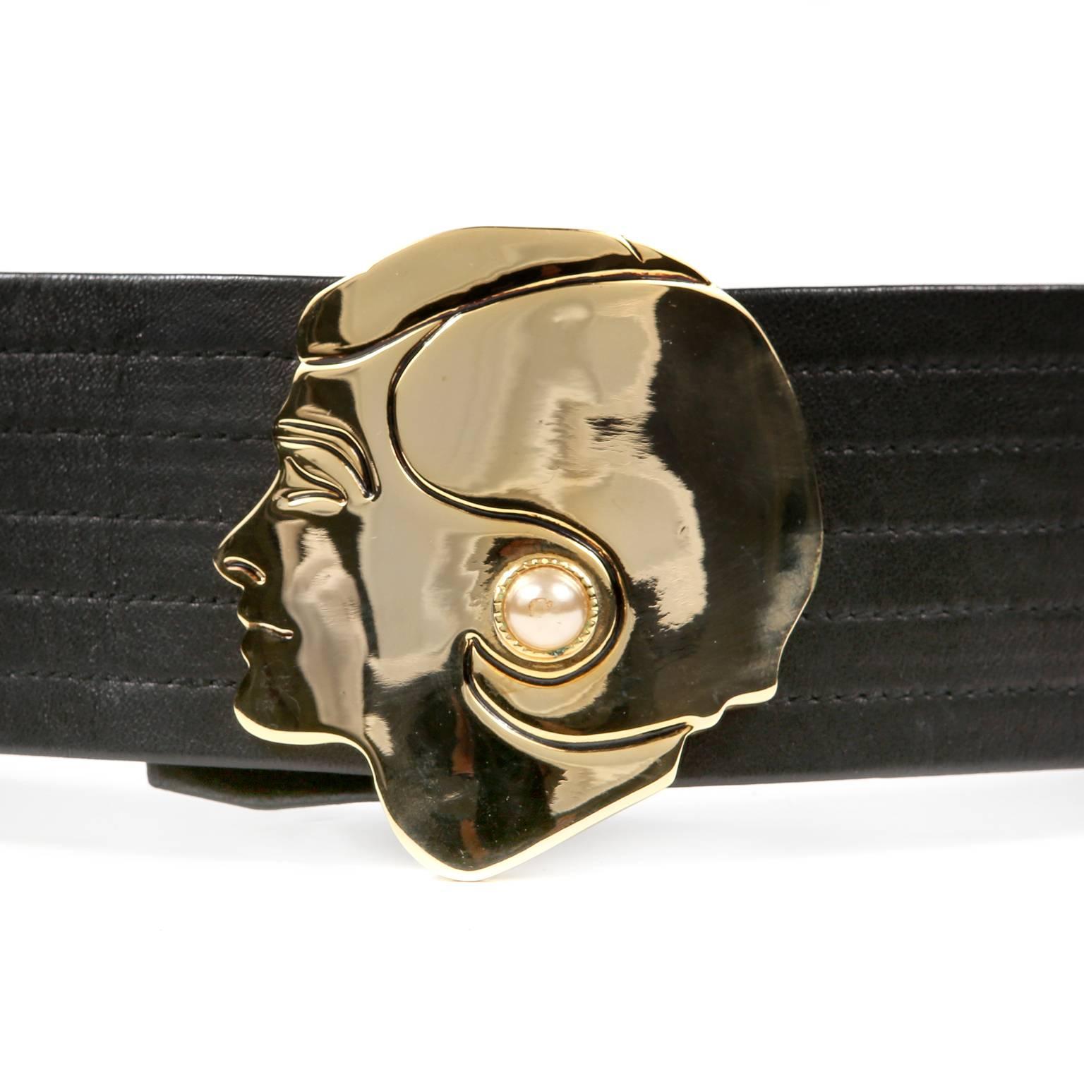 Black Chanel Gold Face Buckle Belt For Sale