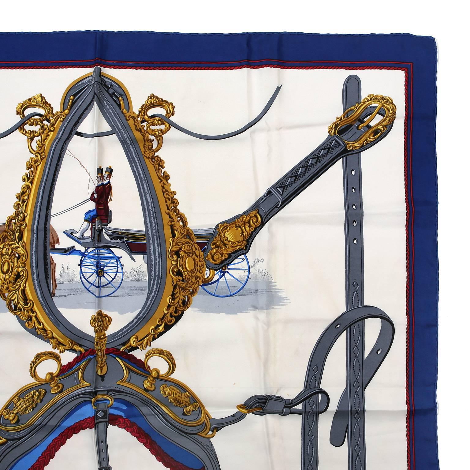 Women's Hermès Blue Silk Harnais de Ceremonie Scarf