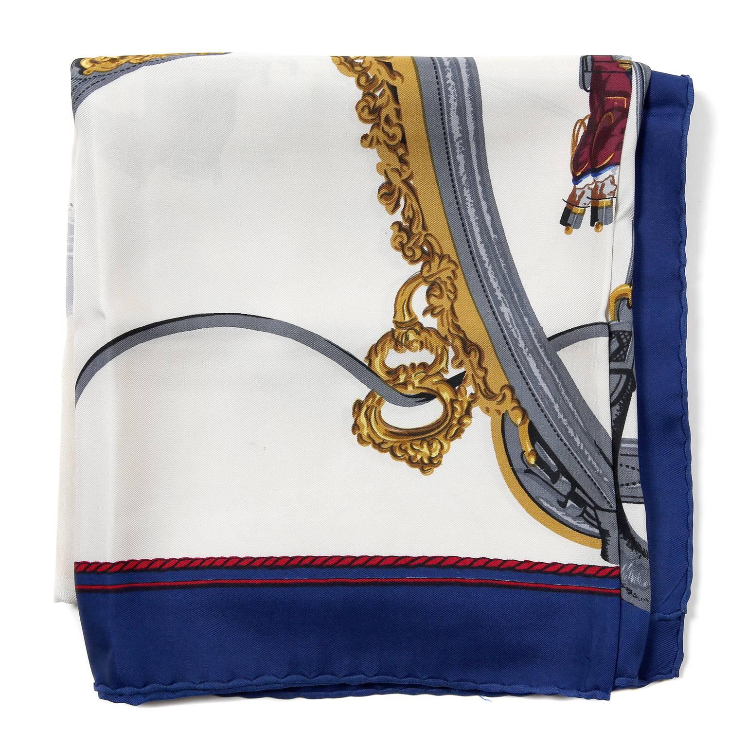 Hermès Blue Silk Harnais de Ceremonie Scarf 1