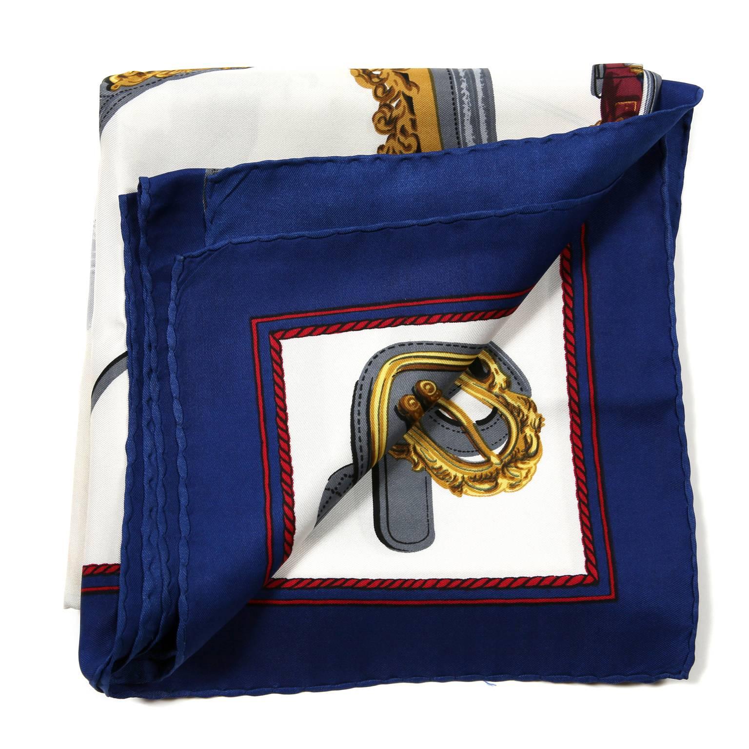 Hermès Blue Silk Harnais de Ceremonie Scarf 2