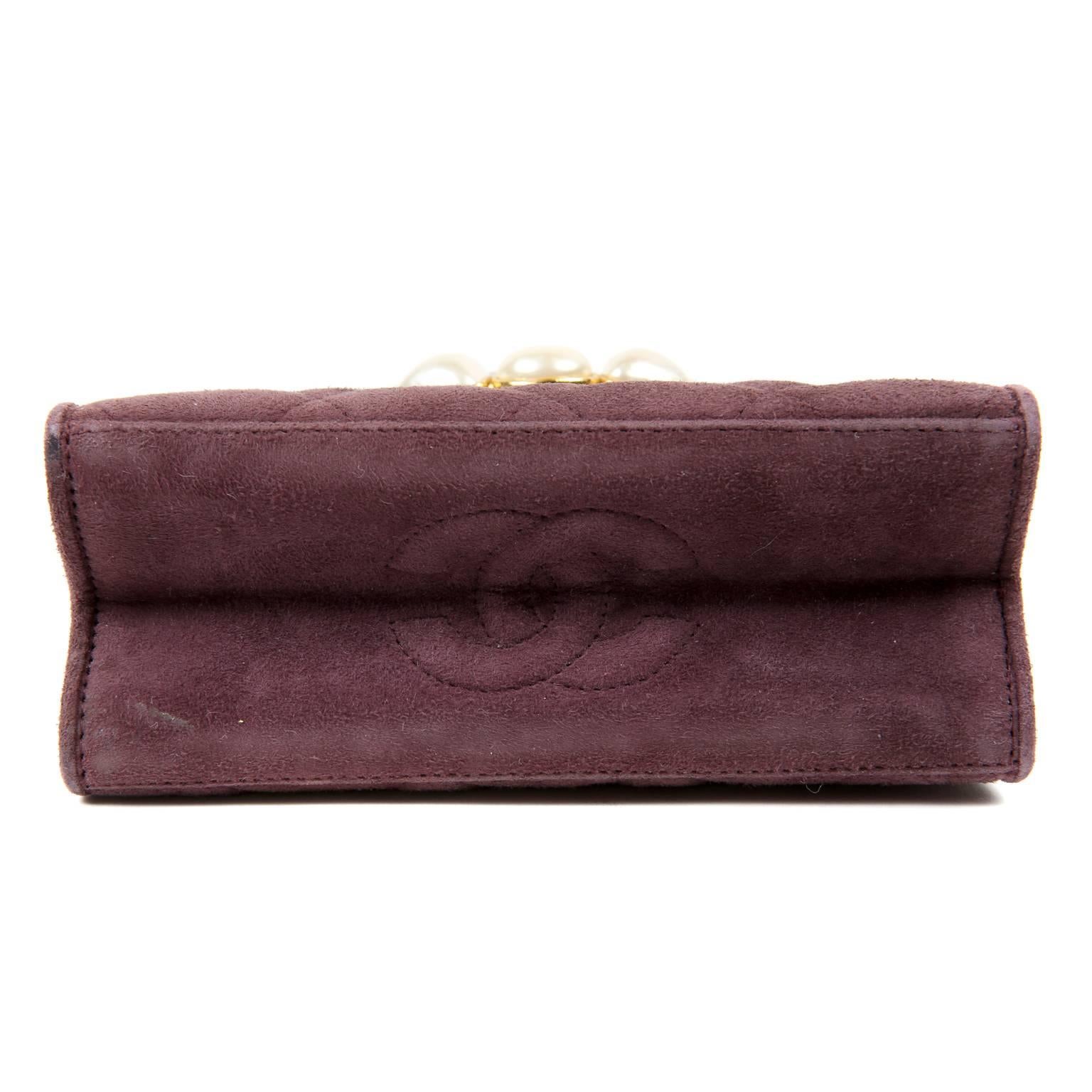 Chanel Wine Suede Gripoix Jeweled Evening Bag In Excellent Condition For Sale In Malibu, CA