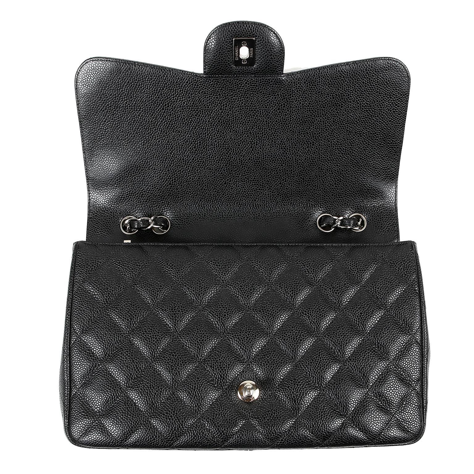 Chanel Black Caviar Jumbo Classic Single Flap Bag 2