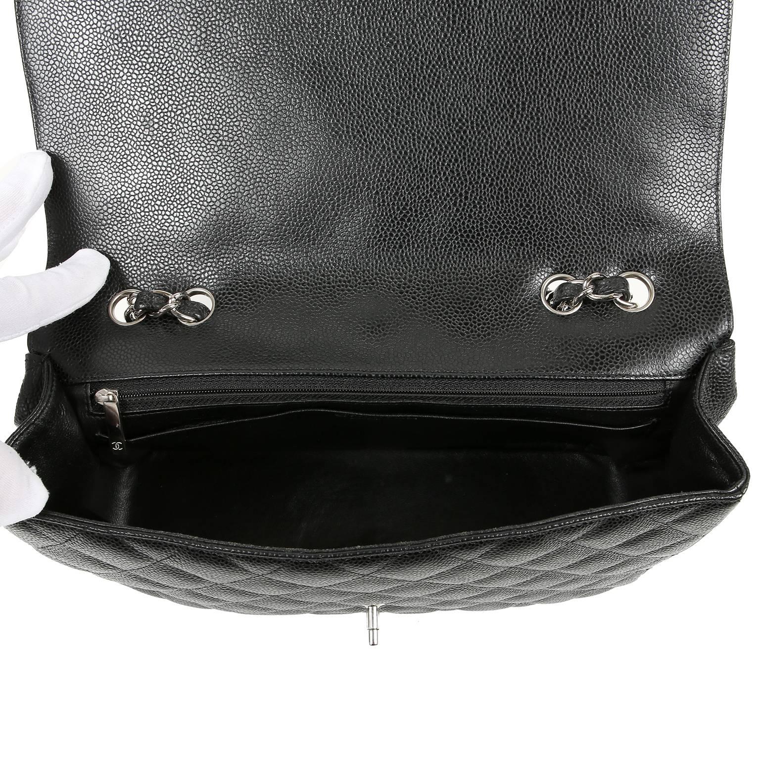 Chanel Black Caviar Jumbo Classic Single Flap Bag 3