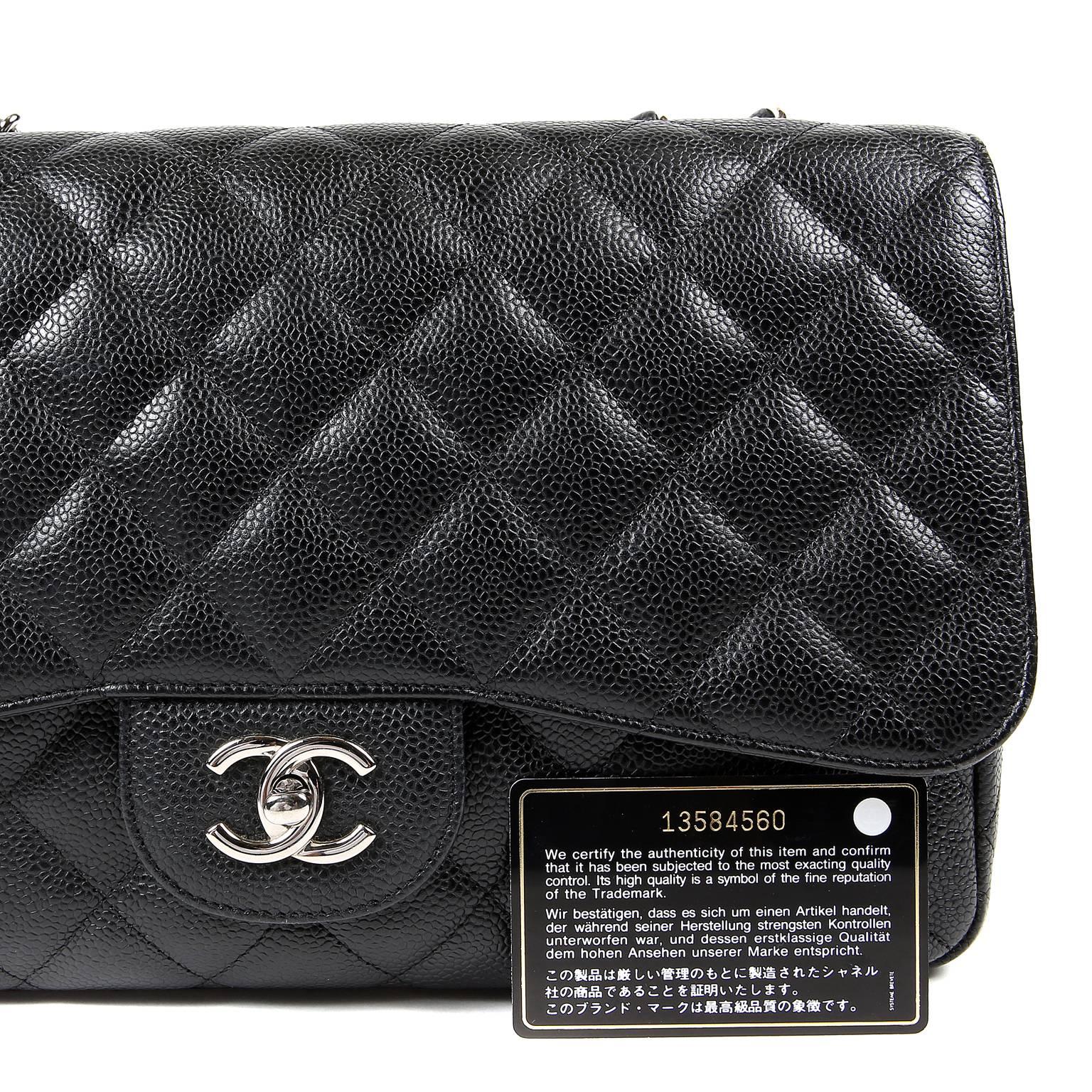 Chanel Black Caviar Jumbo Classic Single Flap Bag 6