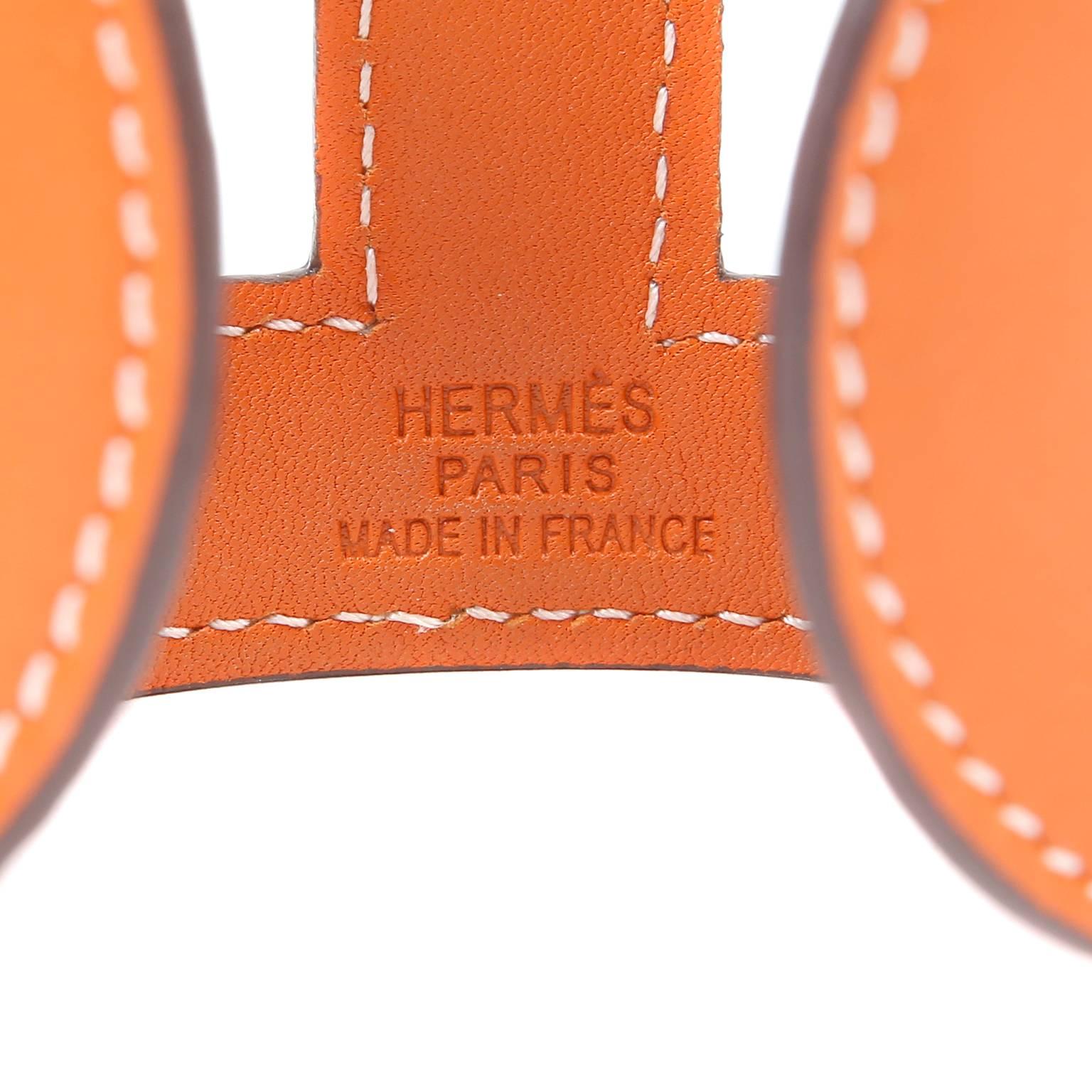 Hermès Orange Leather H Cuff Bangle Bracelet For Sale 1