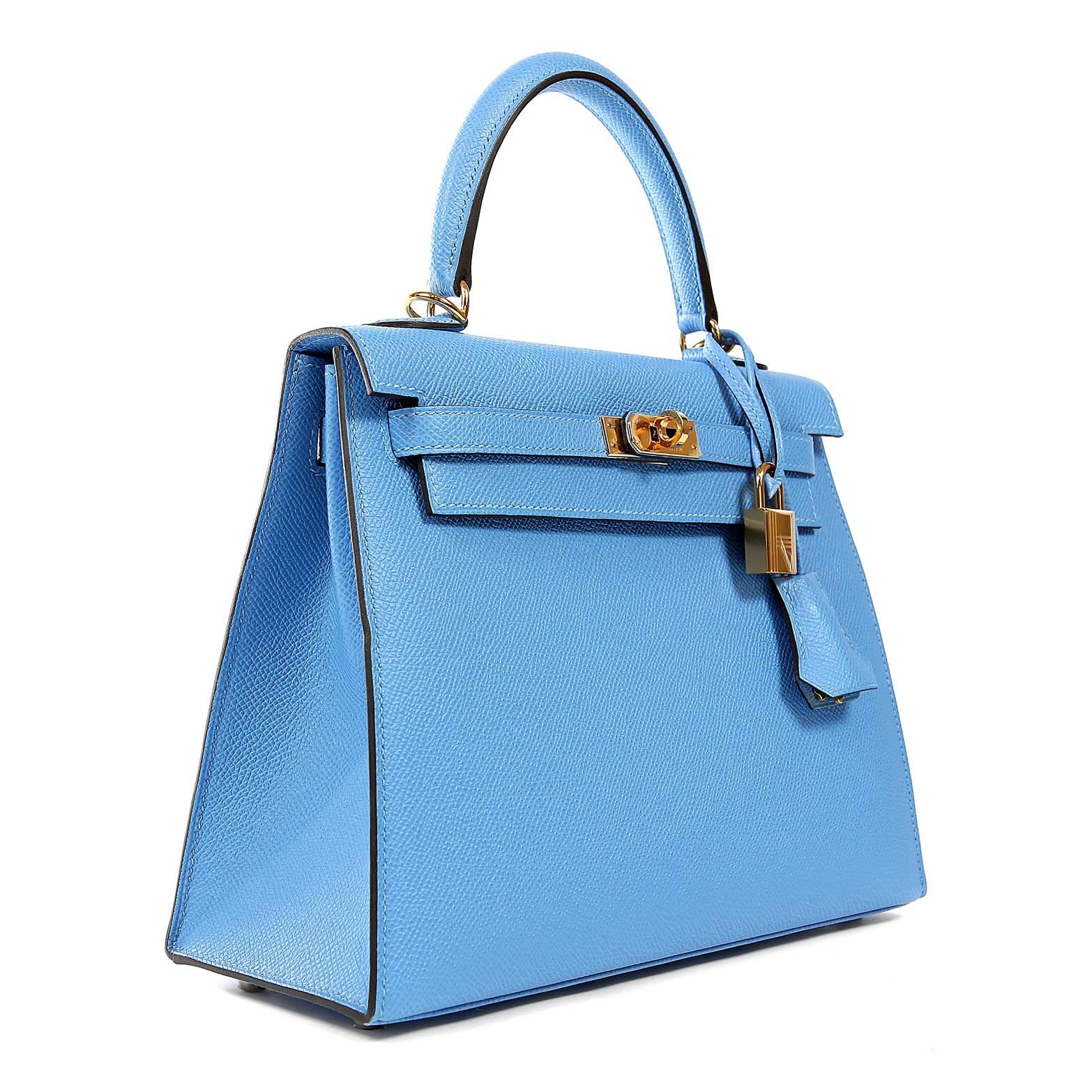 Hermes Blue Paradise Epsom 25 cm Kelly Sellier with GHW In New Condition In Malibu, CA