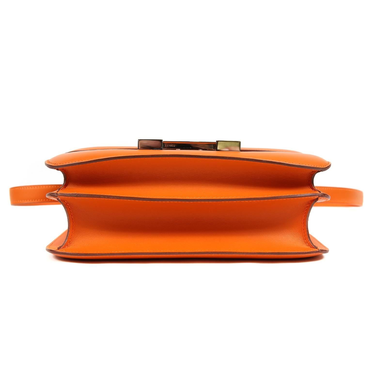 Hermes Orange Swift Leather Double Gusset Constance 24 In New Condition In Malibu, CA