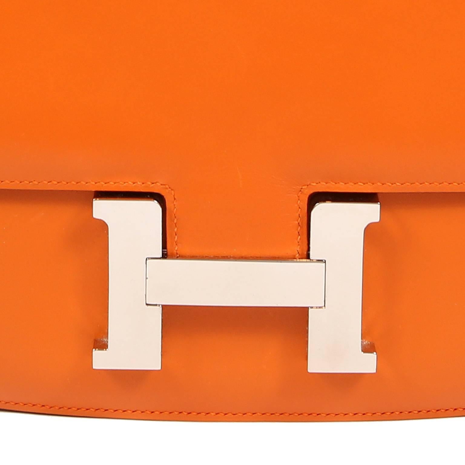 Women's Hermes Orange Swift Leather Double Gusset Constance 24