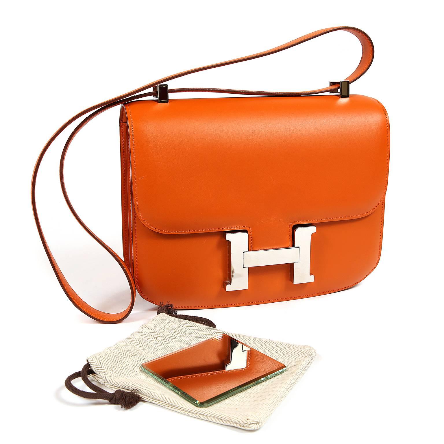 Hermes Orange Swift Leather Double Gusset Constance 24 5