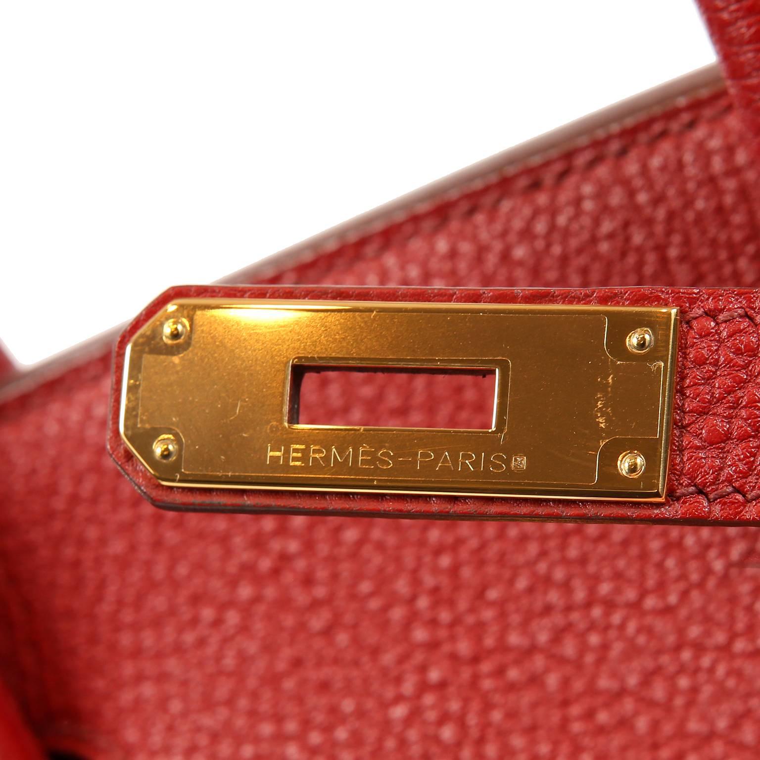 Women's Hermes Rouge H Togo Horseshoe 35 cm Birkin Bag- GHW For Sale