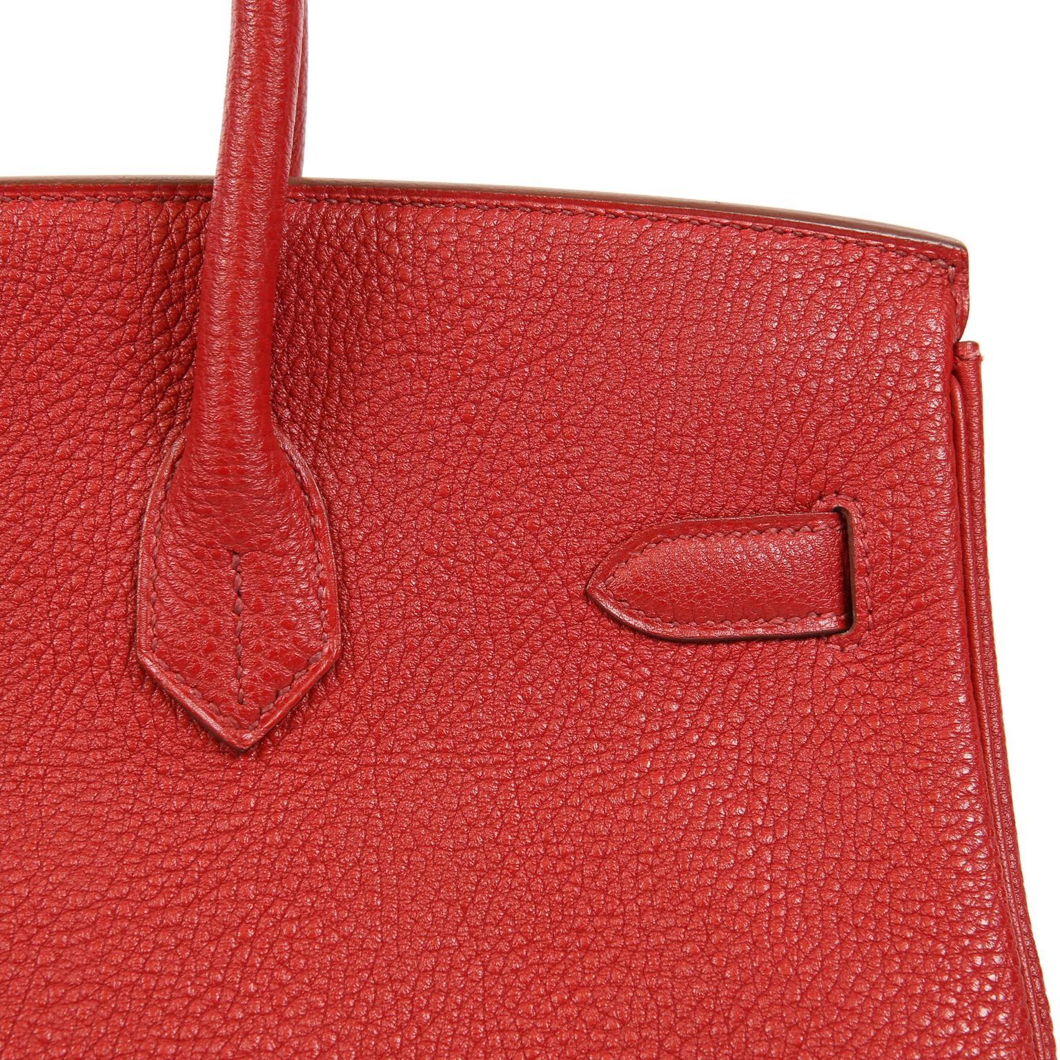Hermes Rouge H Togo Horseshoe 35 cm Birkin Bag- GHW For Sale 5