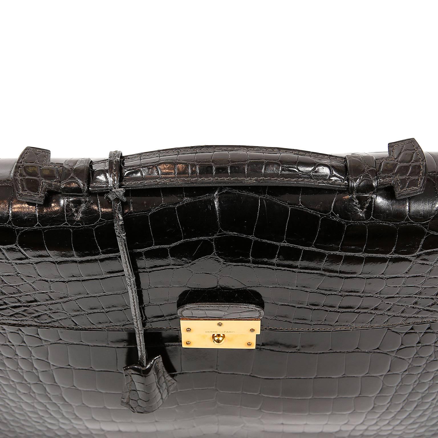 Hermes Black Porosus Crocodile Briefcase For Sale 2