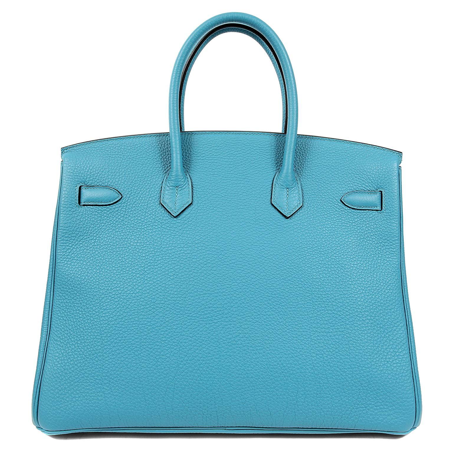 Blue Hermes Turquoise Togo 35 cm Birkin Bag with GHW For Sale