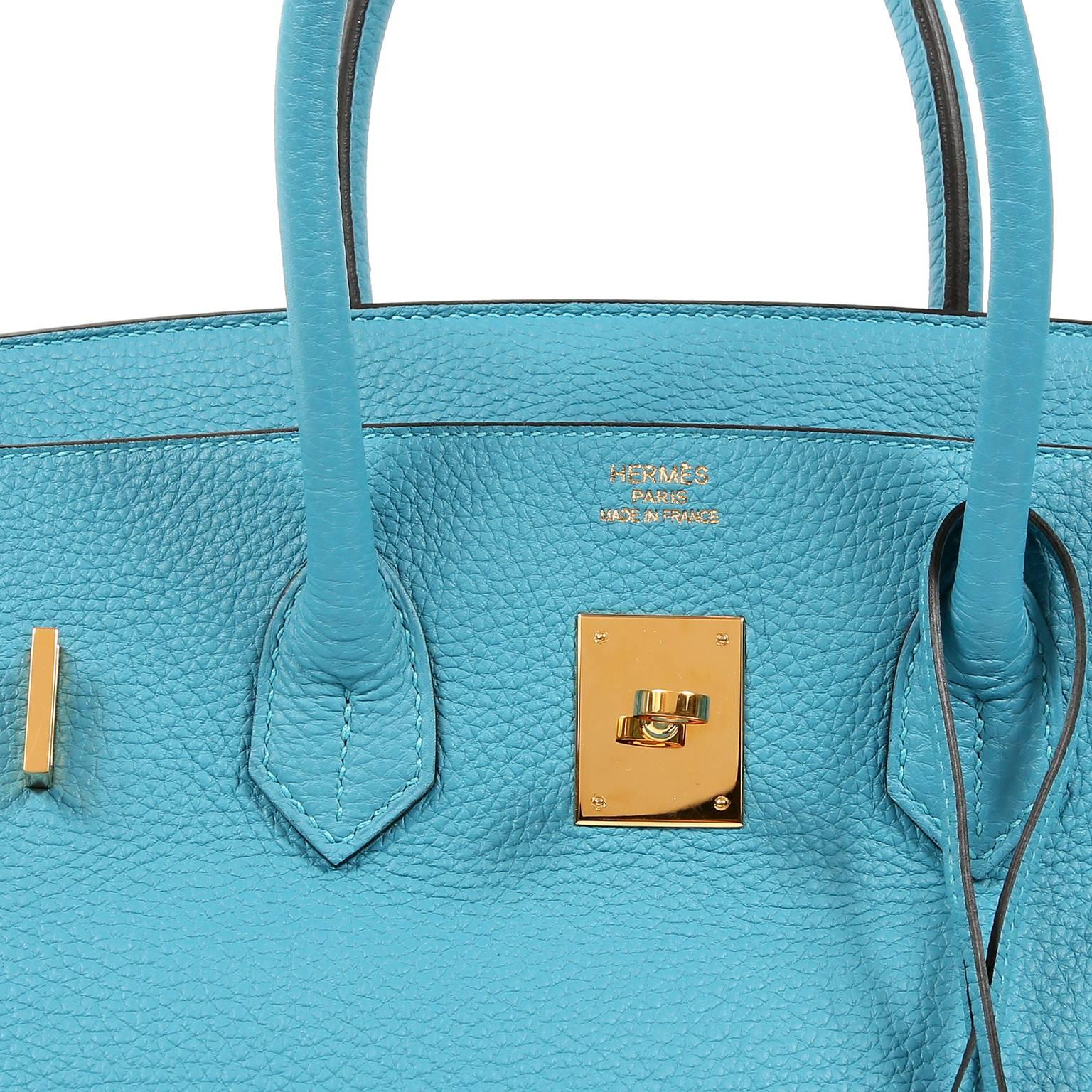 Hermes Turquoise Togo 35 cm Birkin Bag with GHW For Sale 2