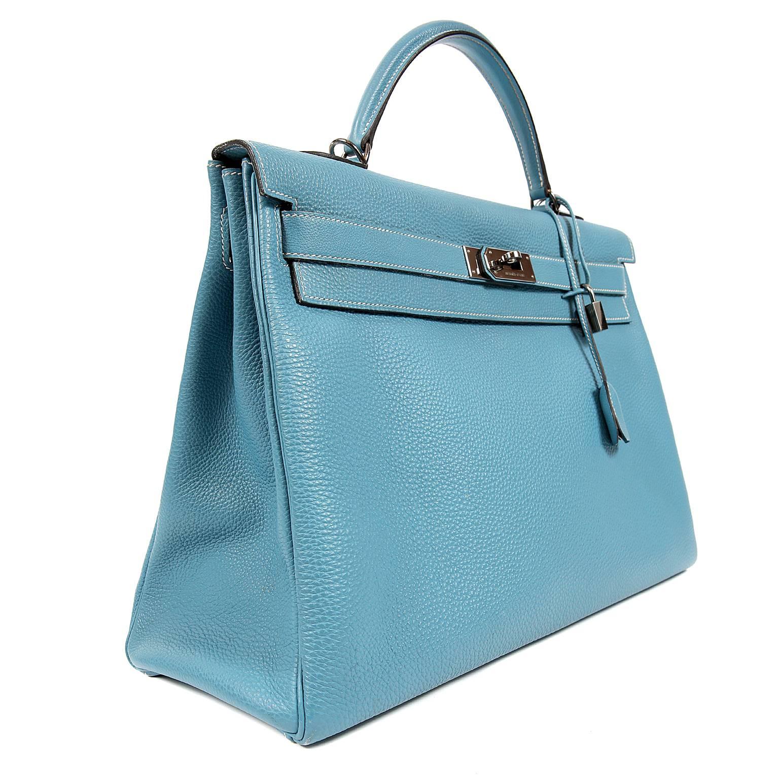 Hermes Blue Jean Togo 40 cm Kelly Bag In Excellent Condition In Malibu, CA