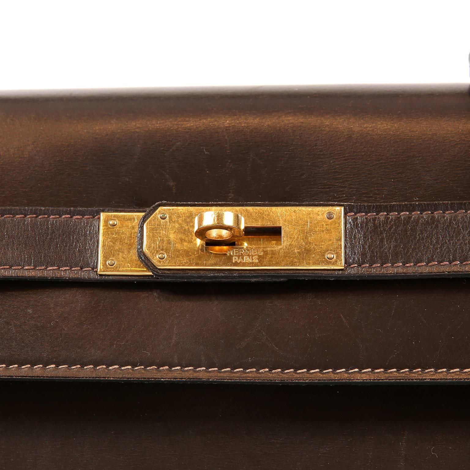 Hermes Chocolate Box Calf 35 cm Vintage Kelly Bag 1
