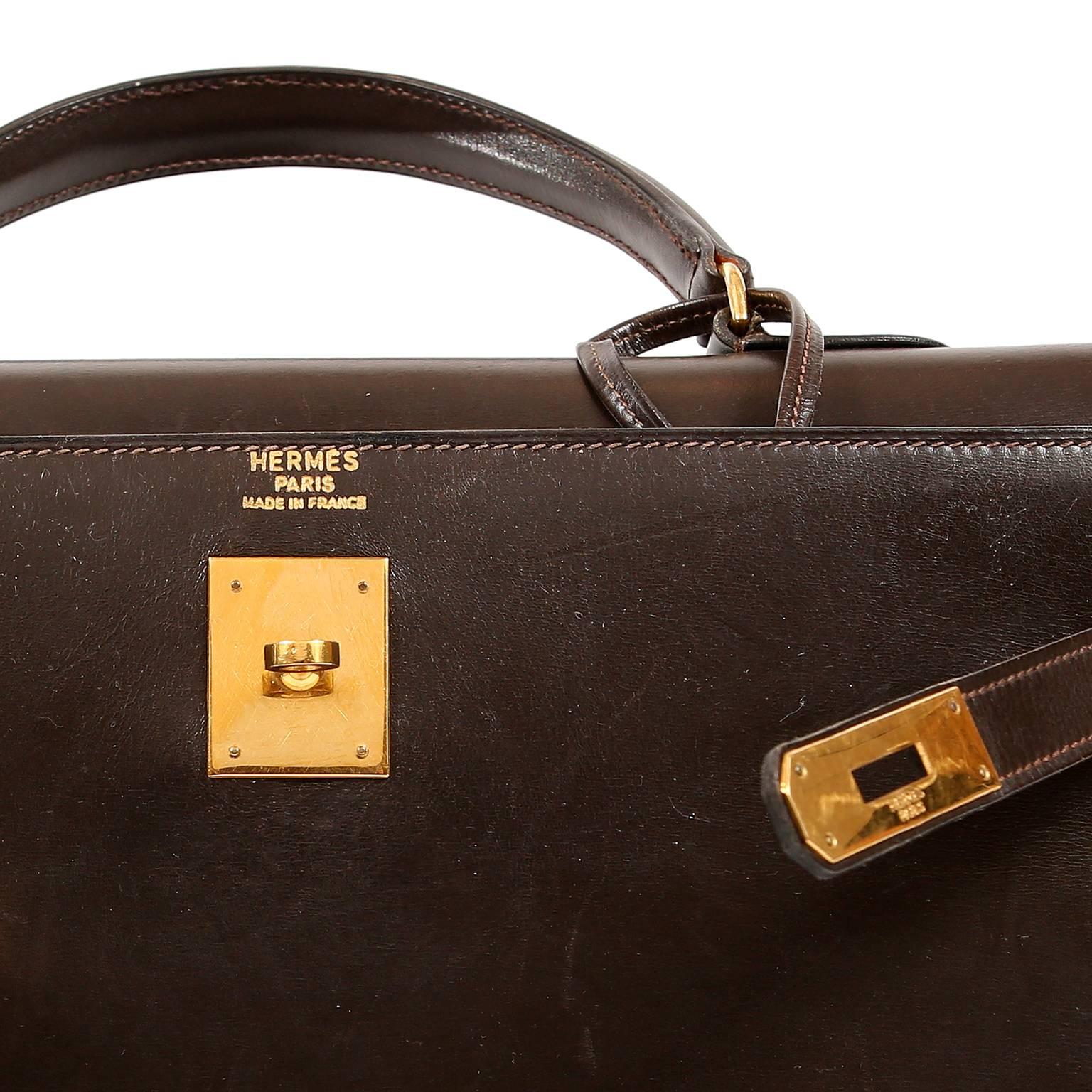 Hermes Chocolate Box Calf 35 cm Vintage Kelly Bag 2