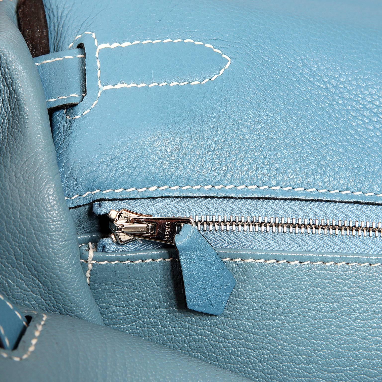 Hermes Blue Jean Clemence Kelly Retourne 35 cm- PHW For Sale 6