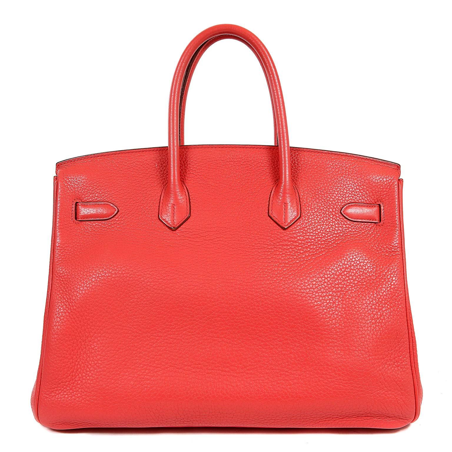 Hermès Bougainvillea Clemence 35 cm Birkin- Nearly Pristine Condition; plastic still on much of the Palladium hardware.  Hermès bags are considered the ultimate luxury item the world over.  Hand stitched by skilled craftsmen, wait lists of a year or
