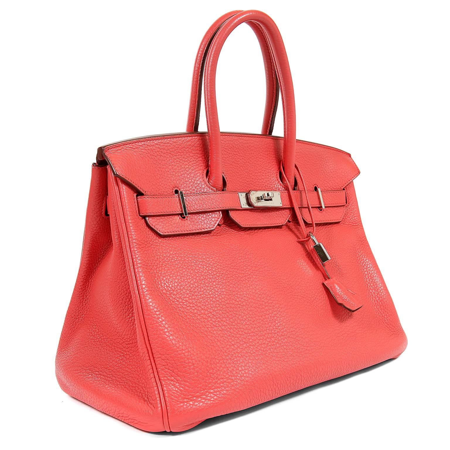 Red Hermes Bougainvillea Clemence 35 cm Birkin Bag with PHW For Sale