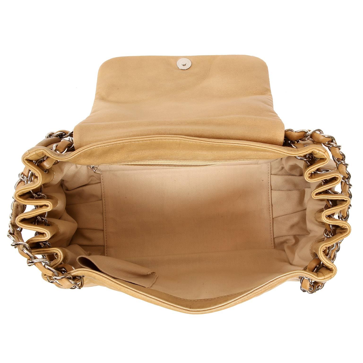 Chanel Beige Leather Accordion Flap Bag For Sale 4