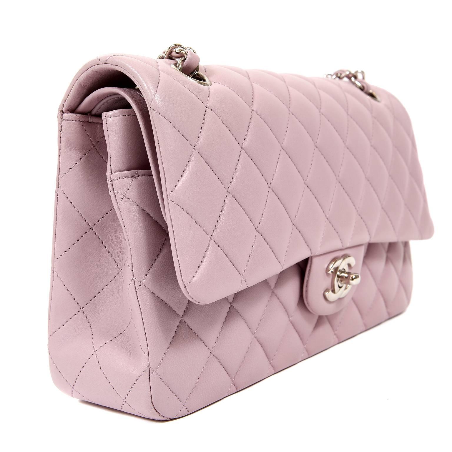 Beige Chanel Lilac Lambskin Medium Double Flap Classic For Sale