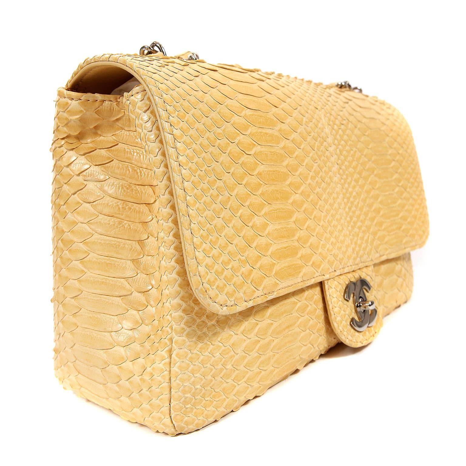 Orange Chanel Moutard Python Classic Flap with Silver Hardware
