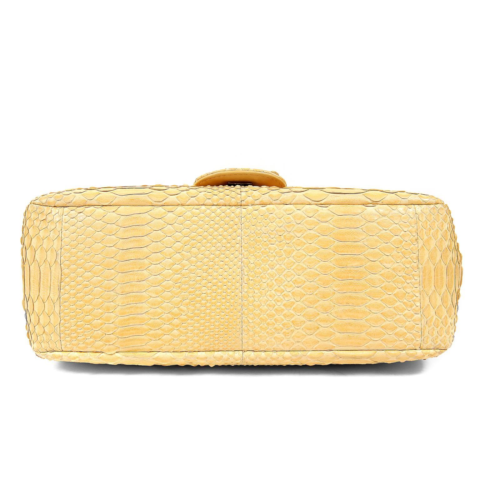 Chanel Moutard Python Classic Flap with Silver Hardware In Excellent Condition In Malibu, CA