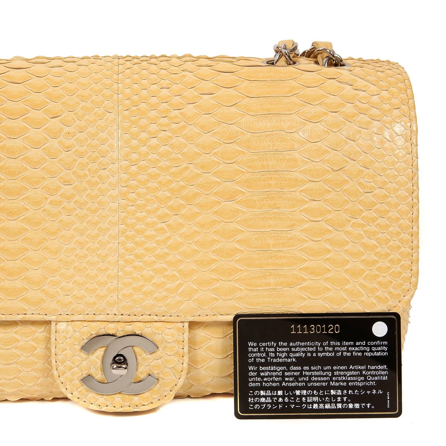 Chanel Moutard Python Classic Flap with Silver Hardware 5