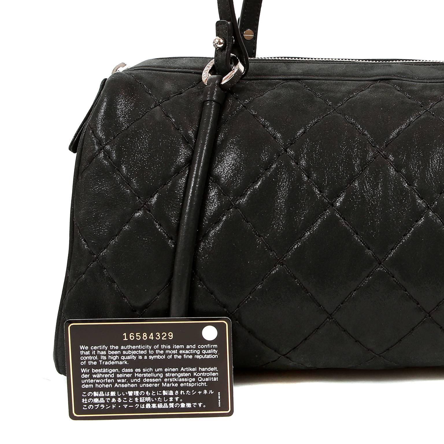 Chanel Black Brushed Lambskin Bowler For Sale 6