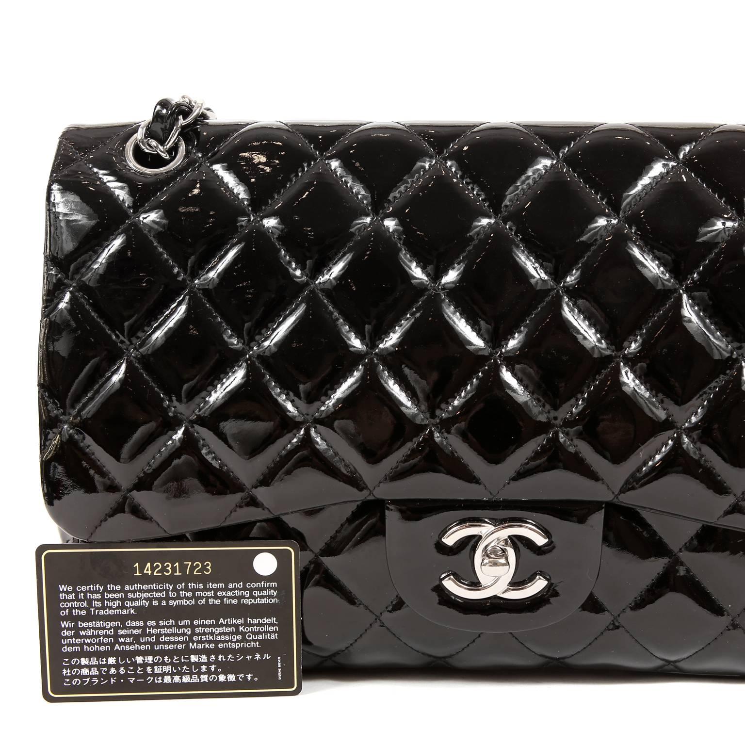Chanel Black Patent Leather Jumbo Classic Double Flap Bag For Sale 5