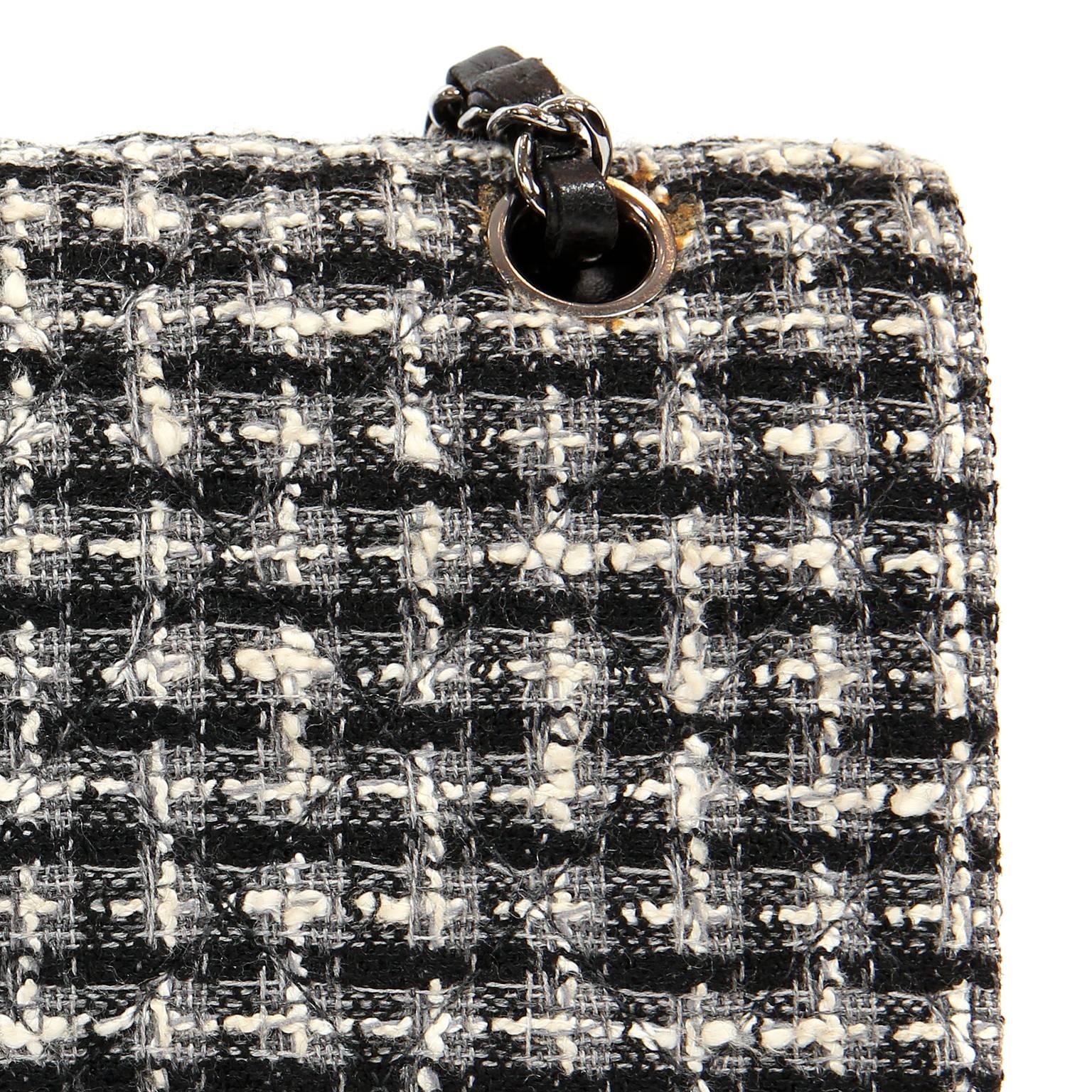 Women's Chanel Black and White Tweed Boucle Double Flap Classic Medium Bag