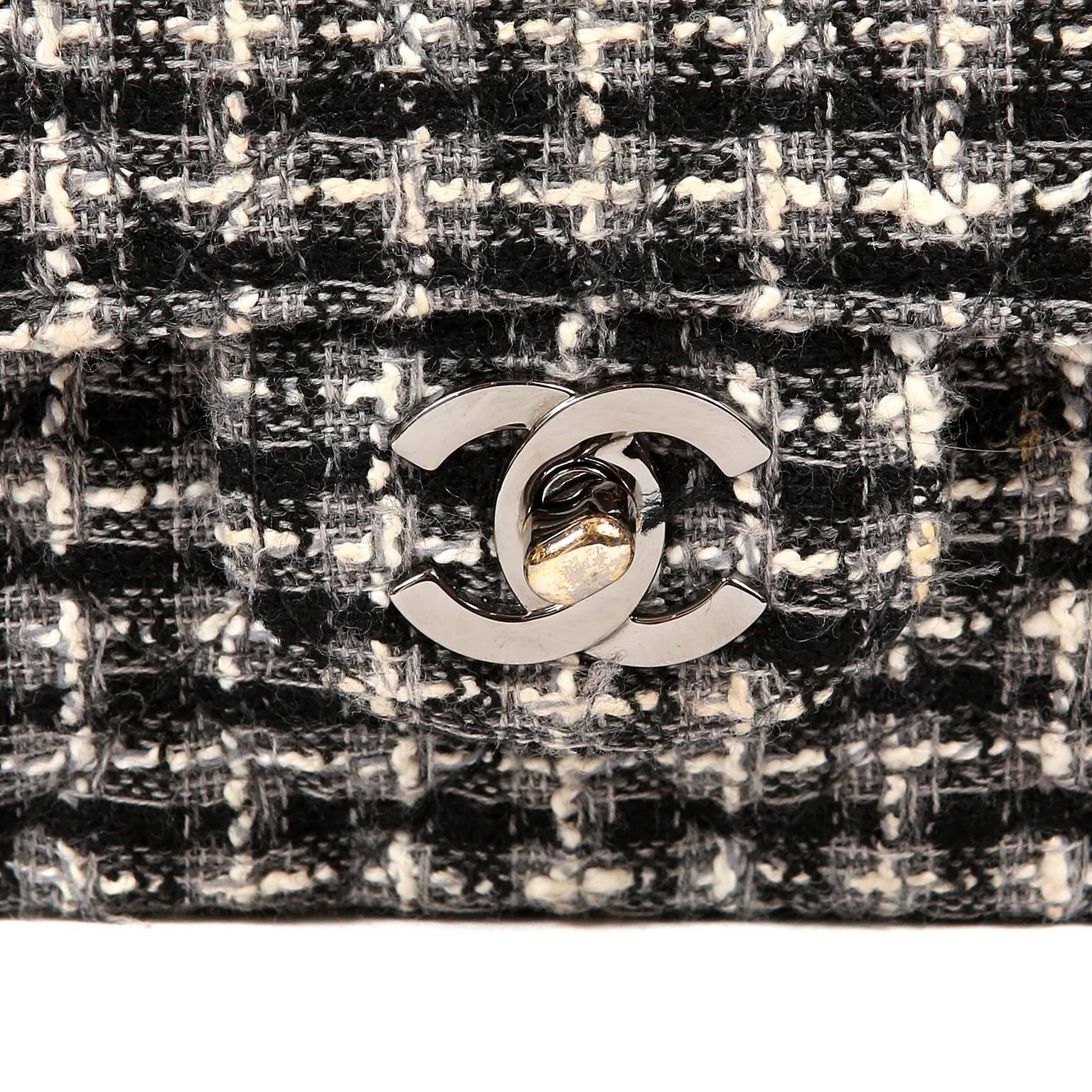 Chanel Black and White Tweed Boucle Double Flap Classic Medium Bag 1