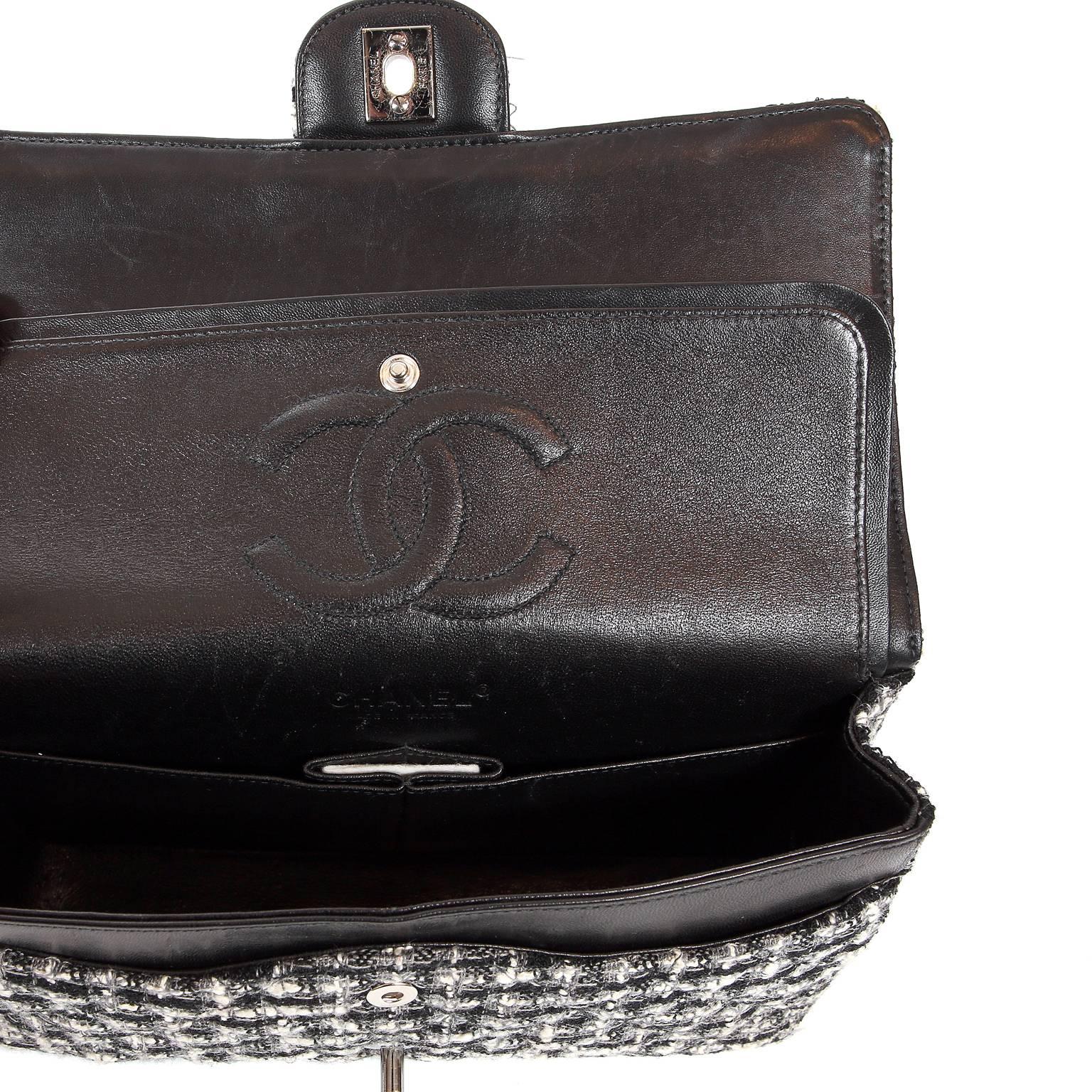 Chanel Black and White Tweed Boucle Double Flap Classic Medium Bag 3