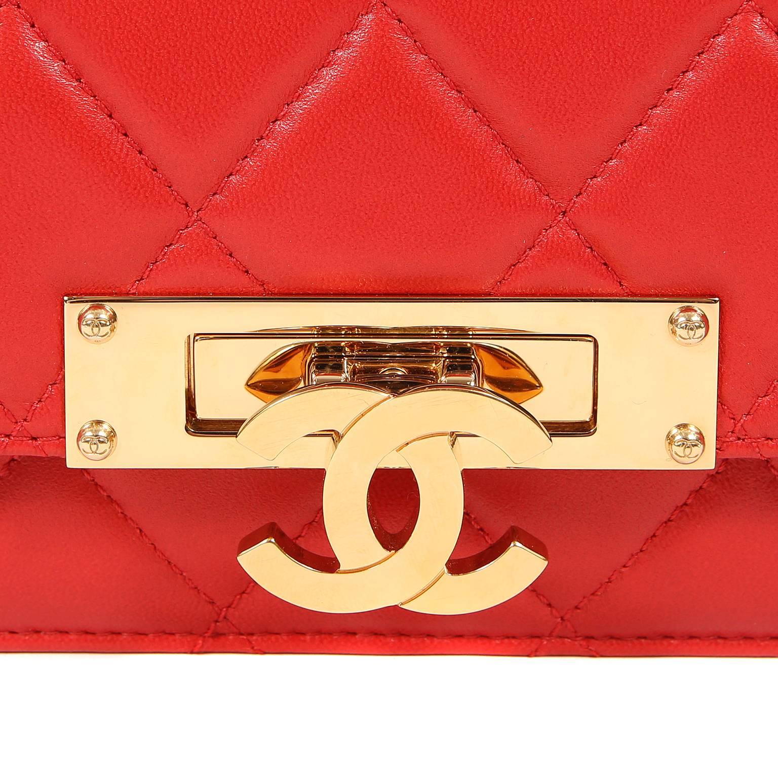 Chanel Red Lambskin WOC Wallet on a Chain with Gold CC Clasp For Sale 1