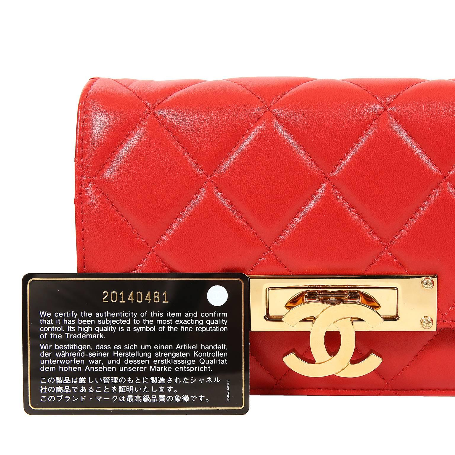 Chanel Red Lambskin WOC Wallet on a Chain with Gold CC Clasp For Sale 6