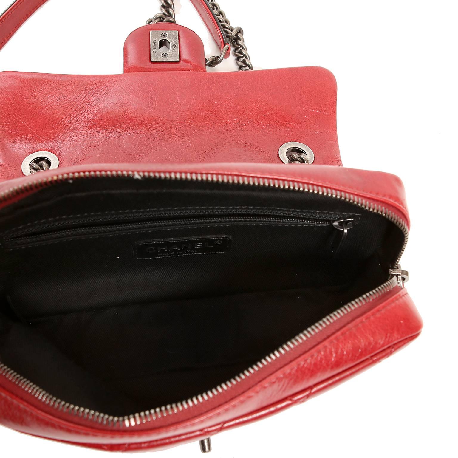 Women's Chanel Red Distressed Leather Crossbody Bag