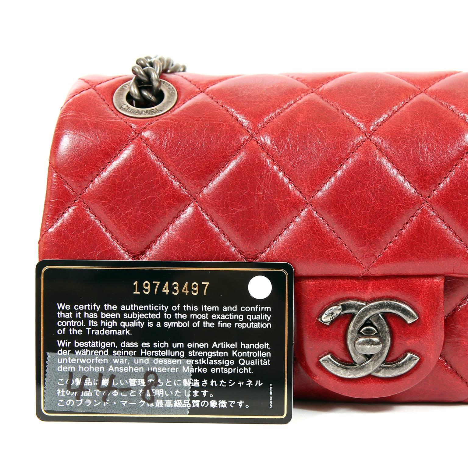 Chanel Red Distressed Leather Crossbody Bag 3