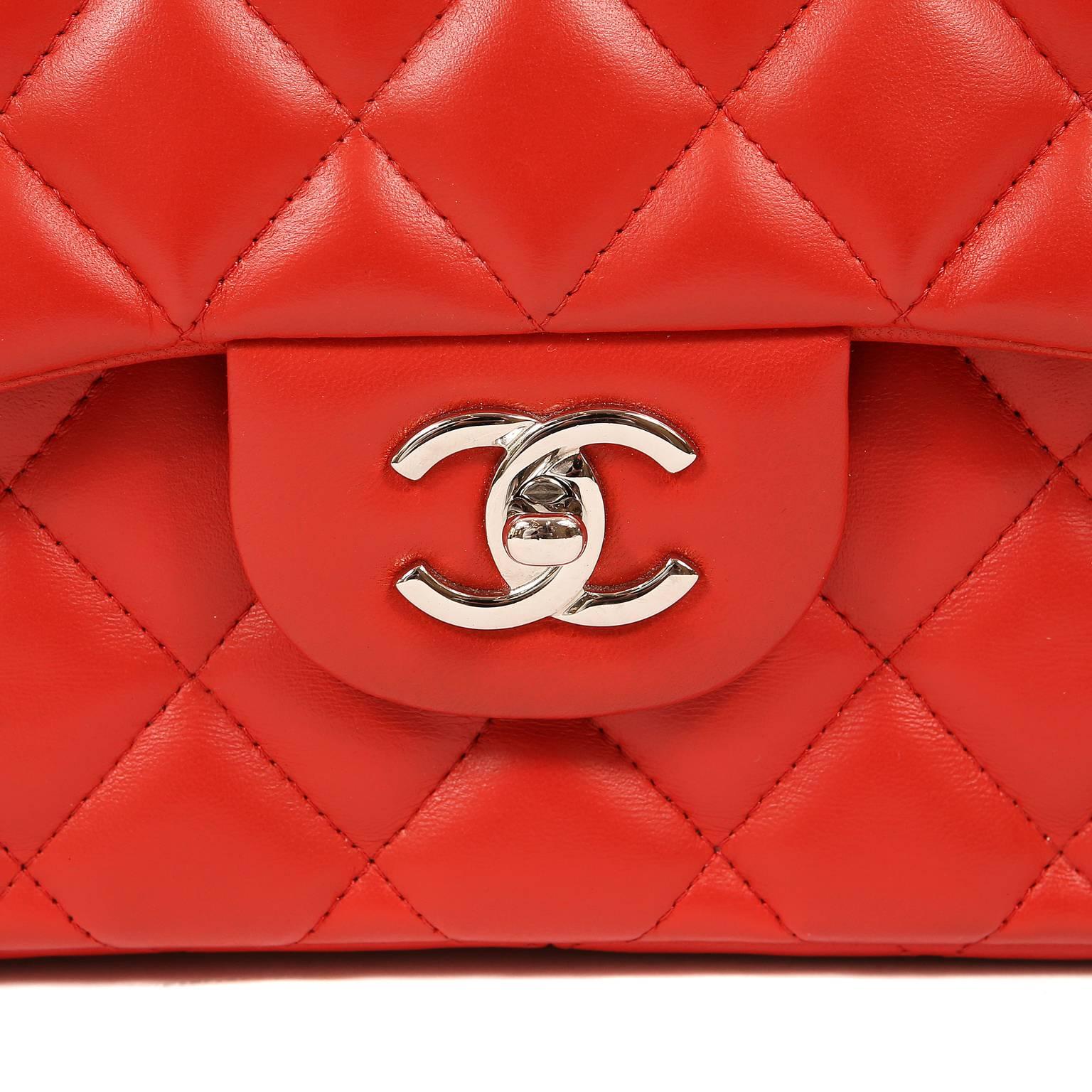Chanel Red Lambskin Jumbo Classic Double Flap Bag with Silver HW 1